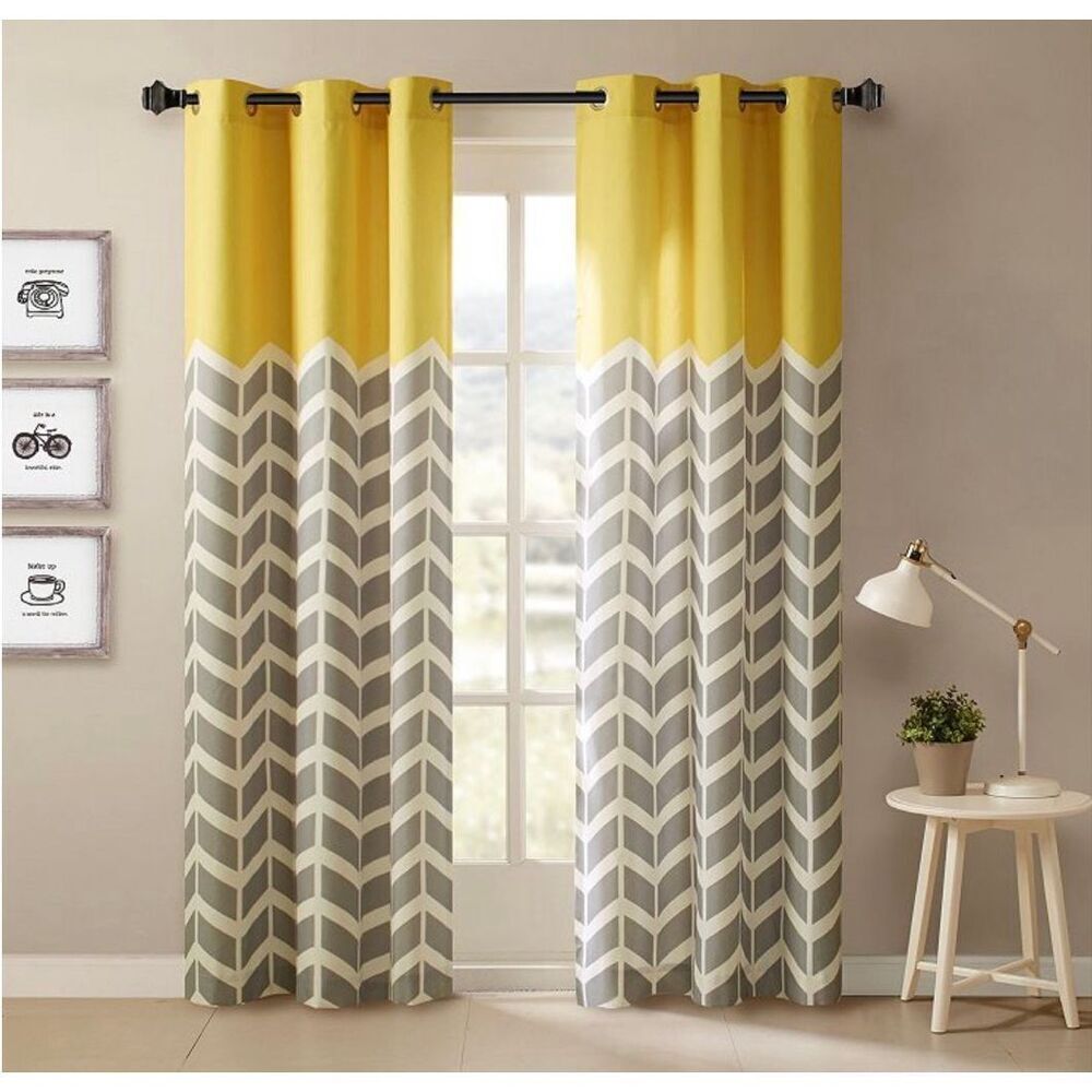 Intelligent Design 2-Pack of Chevron Printed Yellow, White and Gray Darkening Cu